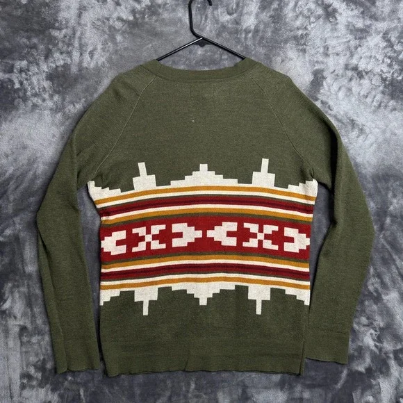Pendleton Womens Cardigan Green Aztec Merino Wool V-Neck Size Small Western - Picture 9 of 10